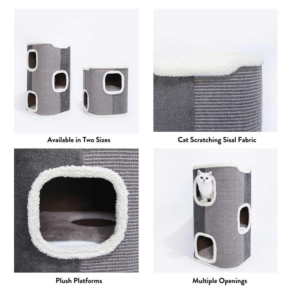 Tri-Level Square Cat Condo with Sherpa Lining V568-MK210108