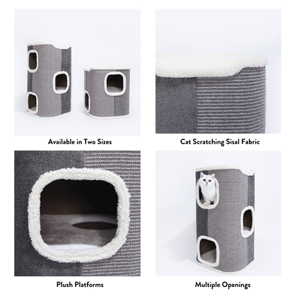 Tri-Level Square Cat Condo with Sherpa Lining V568-MK210108