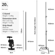 150-330cm Black Heavy Duty C-Stand Adjustable Light Stand Load 20KG Capacity V571-0740111698290