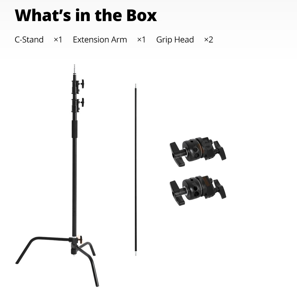 150-330cm Black Heavy Duty C-Stand Adjustable Light Stand Load 20KG Capacity V571-0740111698290