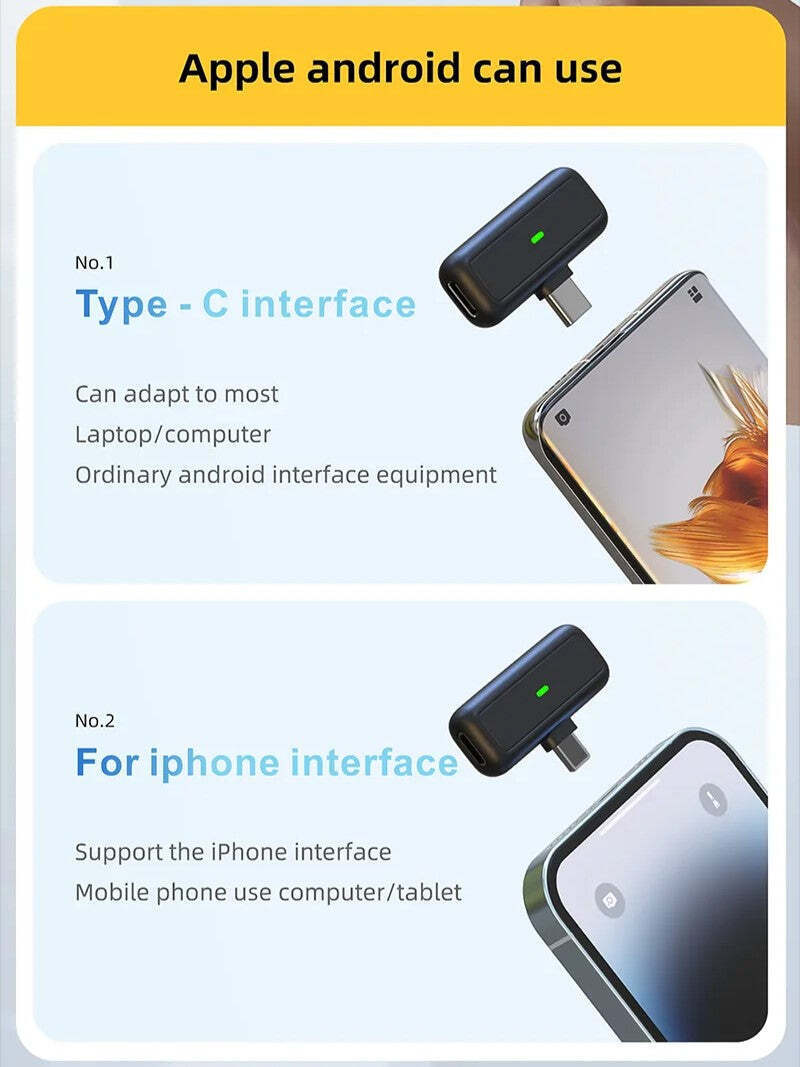 Hridz SX6 Type-C 2in1 Portable Professional Wireless Microphone 2.4g Dual Microphone for Vlog Singing V571-0740111698696