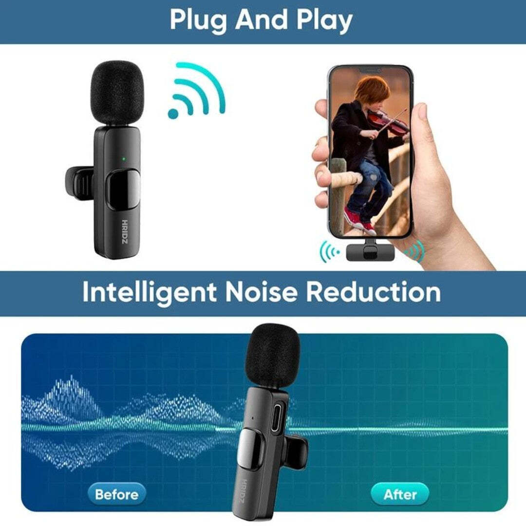Hridz HZ9 Wireless Rechargeable 2 in 1 Type-C Microphone For Podcast Recording Interview V571-0740111698702