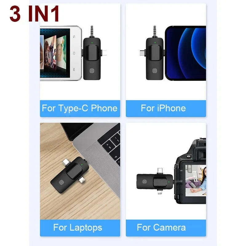 Hridz K31 Wireless Mini Microphone 3 in 1 for iOS, Android, Camera Smartphone DSLR Desktop Laptop V571-0740111698740