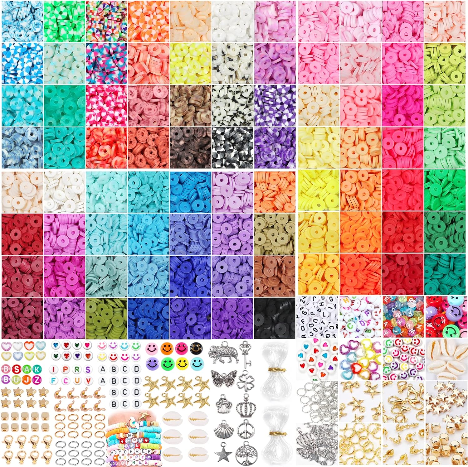 13200PCS 84 Colours Flat Round Polymer Clay Beads Kit Heishi Alphabet Letter Beads for Jewellery Bracelet V571-728040811126