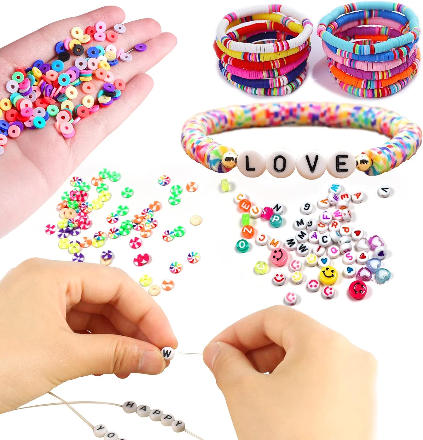 13200PCS 84 Colours Flat Round Polymer Clay Beads Kit Heishi Alphabet Letter Beads for Jewellery Bracelet V571-728040811126