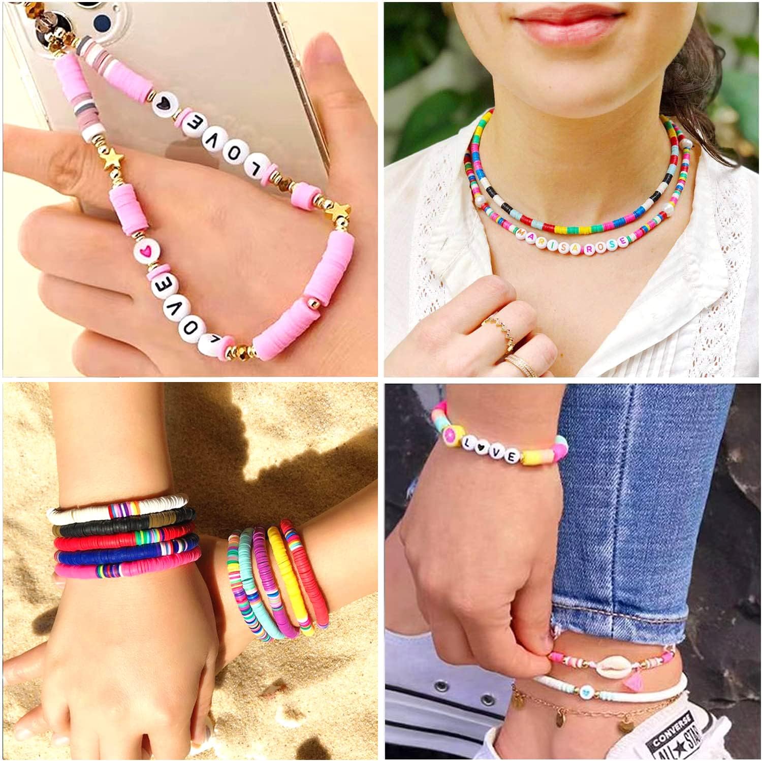 13200PCS 84 Colours Flat Round Polymer Clay Beads Kit Heishi Alphabet Letter Beads for Jewellery Bracelet V571-728040811126