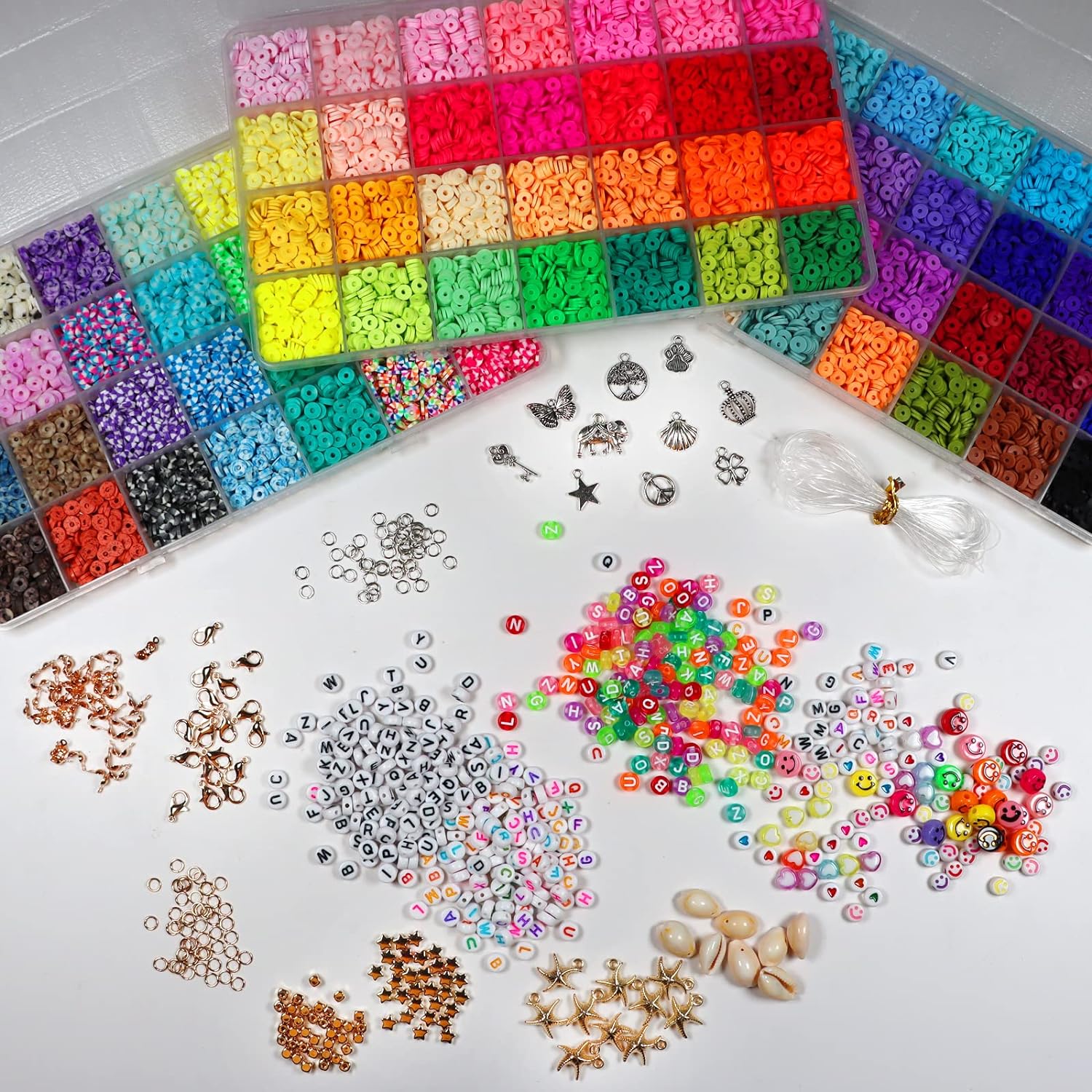 13200PCS 84 Colours Flat Round Polymer Clay Beads Kit Heishi Alphabet Letter Beads for Jewellery Bracelet V571-728040811126