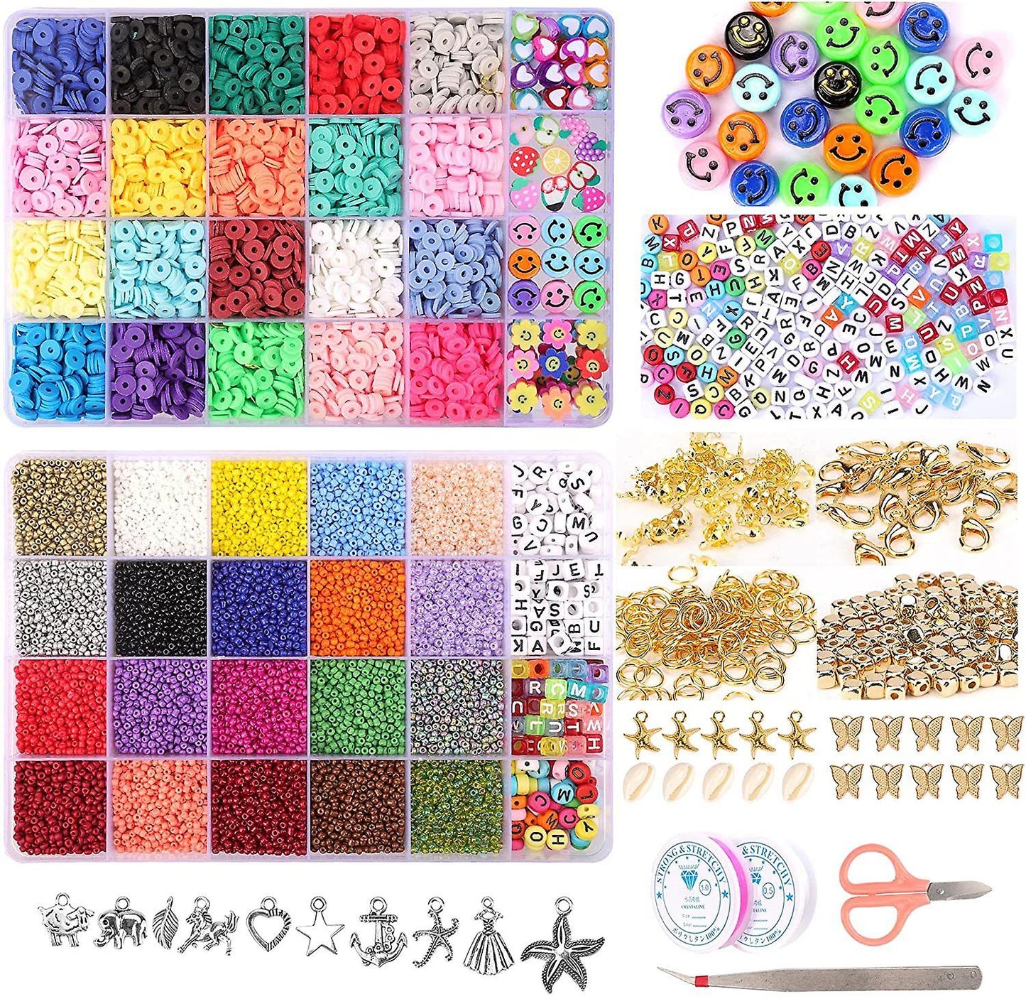 25000 Pcs 24 Girds DIY Acrylic Bead A-Z Letter Beads and Polymer Soft Clay Kit For Bracelet Making V571-728040811263