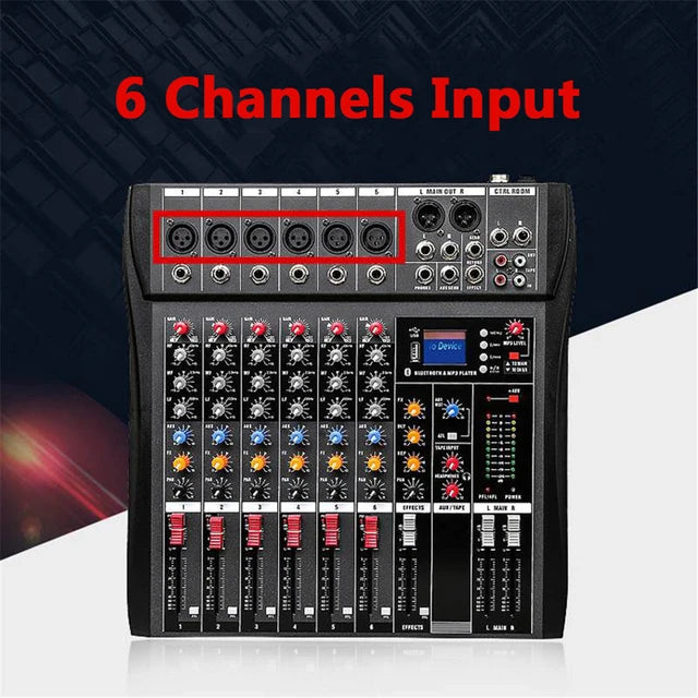 Hridz 6 Channels Bluetooth Mixer DJ Live Studio Audio Mixer USB Console Amplifier AUX V571-HRIDZCT60SAM