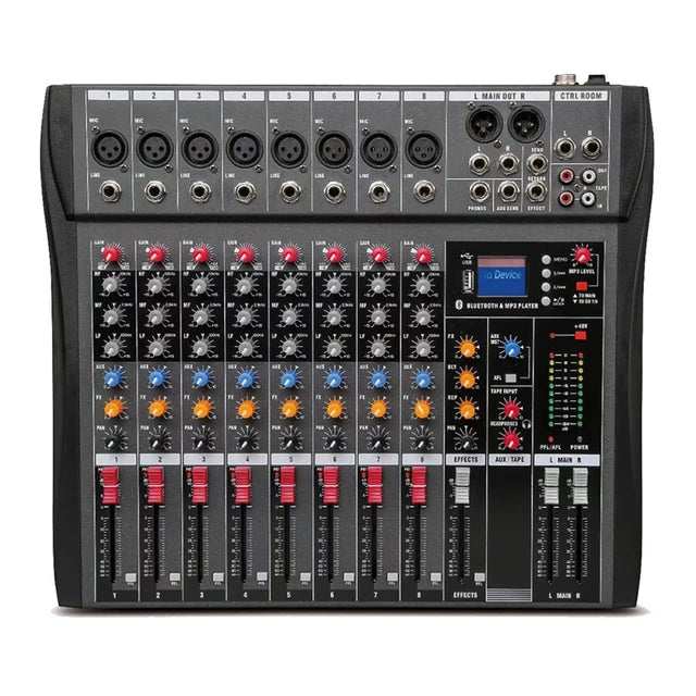Hridz CT-80S Professional Audio Mixer - 8 Channels Bluetooth USB Mixer with Effects, 48V Phantom Power, and V571-HRIDZCT80SAM