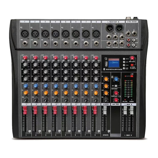 Hridz CT-80S Professional Audio Mixer - 8 Channels Bluetooth USB Mixer with Effects, 48V Phantom Power, and V571-HRIDZCT80SAM