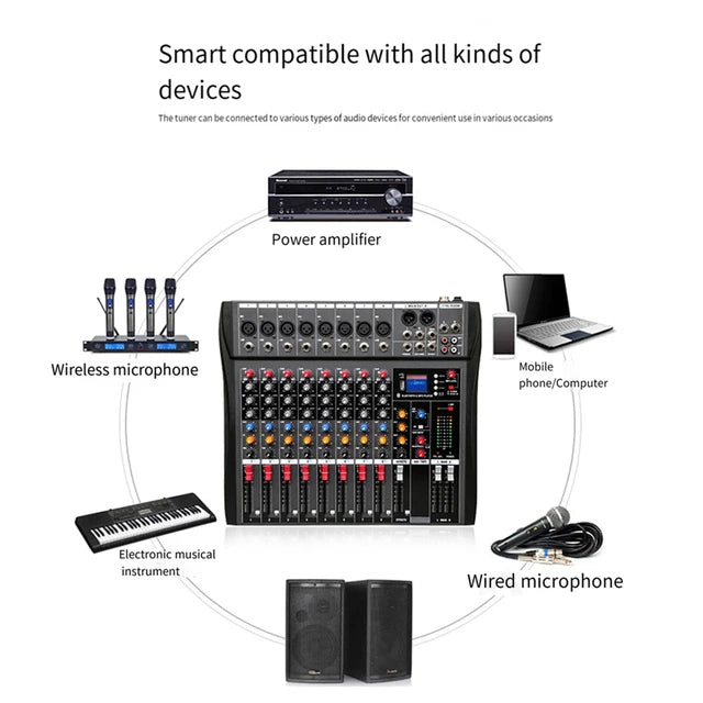 Hridz CT-80S Professional Audio Mixer - 8 Channels Bluetooth USB Mixer with Effects, 48V Phantom Power, and V571-HRIDZCT80SAM