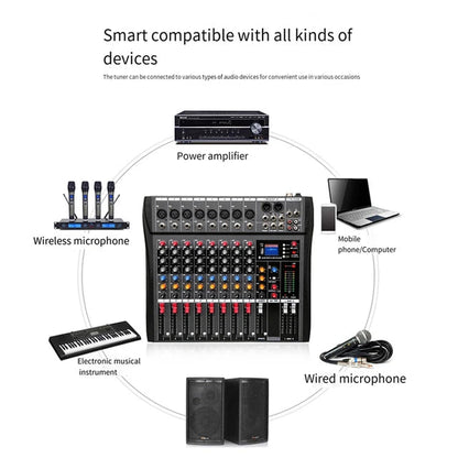 Hridz CT-80S Professional Audio Mixer - 8 Channels Bluetooth USB Mixer with Effects, 48V Phantom Power, and V571-HRIDZCT80SAM