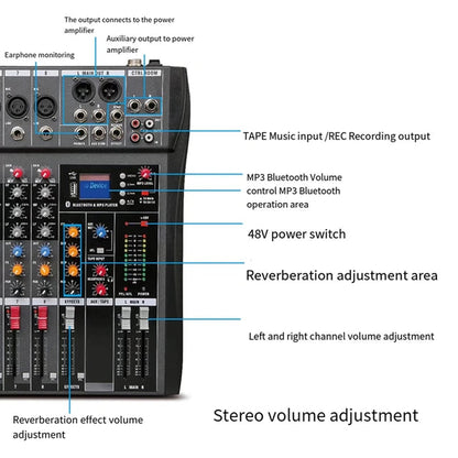 Hridz CT-80S Professional Audio Mixer - 8 Channels Bluetooth USB Mixer with Effects, 48V Phantom Power, and V571-HRIDZCT80SAM