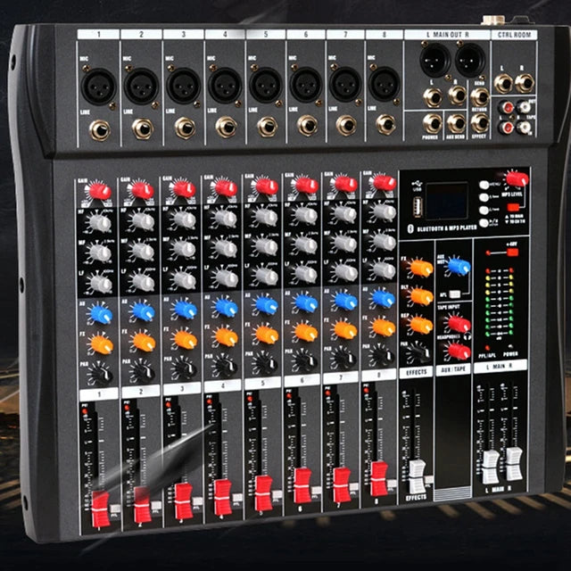 Hridz CT-80S Professional Audio Mixer - 8 Channels Bluetooth USB Mixer with Effects, 48V Phantom Power, and V571-HRIDZCT80SAM