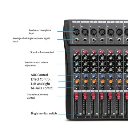 Hridz CT-80S Professional Audio Mixer - 8 Channels Bluetooth USB Mixer with Effects, 48V Phantom Power, and V571-HRIDZCT80SAM