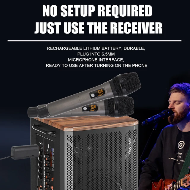 Hridz rechargeable UHF dual channel wireless microphone system for performances V571-HZ-UHFW2M