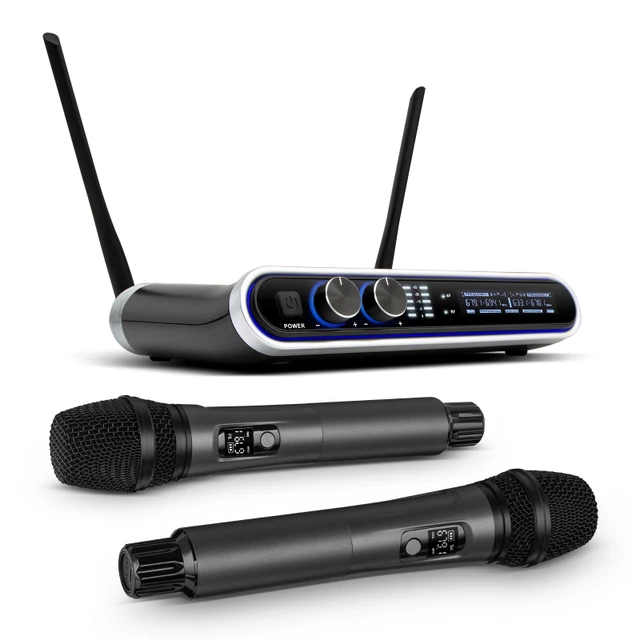 Hridz Wireless UHF Microphone Kit Dual Handheld Mics with 100m Range Receiver for Karaoke Meetings Parties V571-HZ2UHFM100MRSET