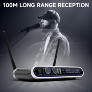 Hridz Wireless UHF Microphone Kit Dual Handheld Mics with 100m Range Receiver for Karaoke Meetings Parties V571-HZ2UHFM100MRSET