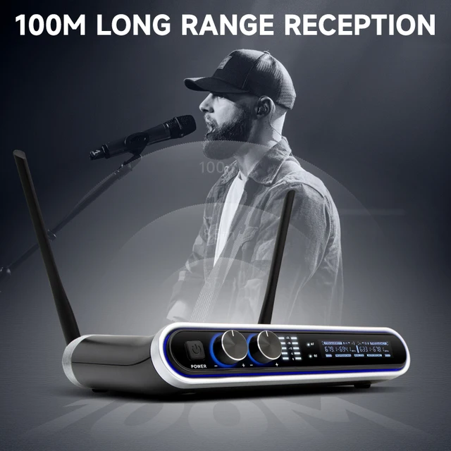 Hridz Wireless UHF Microphone Kit Dual Handheld Mics with 100m Range Receiver for Karaoke Meetings Parties V571-HZ2UHFM100MRSET