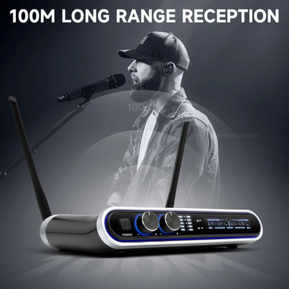 Hridz Wireless UHF Microphone Kit Dual Handheld Mics with 100m Range Receiver for Karaoke Meetings Parties V571-HZ2UHFM100MRSET