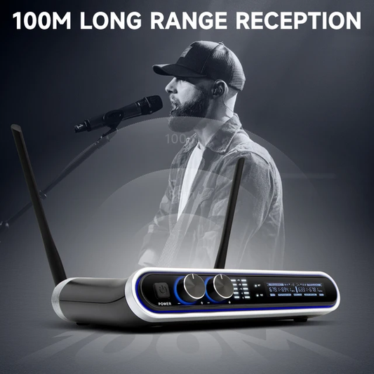 Hridz Wireless UHF Microphone Kit Dual Handheld Mics with 100m Range Receiver for Karaoke Meetings Parties V571-HZ2UHFM100MRSET