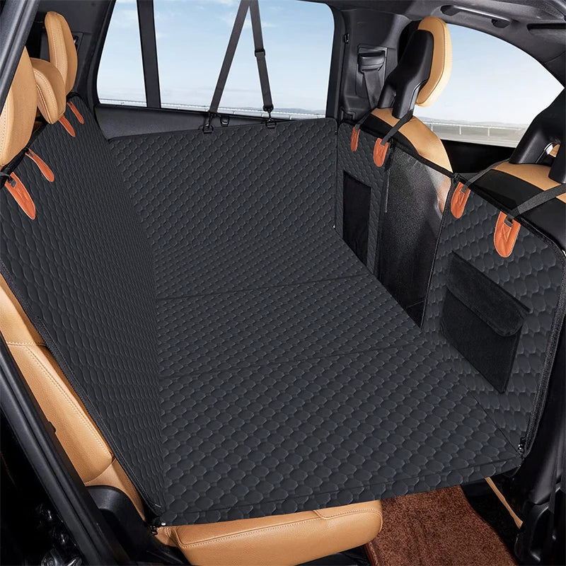 Black PawfectFriend Hard Bottom Car Back Seat Extender & Hammock for Dogs - 63x132cm Waterproof, Heavy-Duty V571-PF-CAR-HMCK-BLK