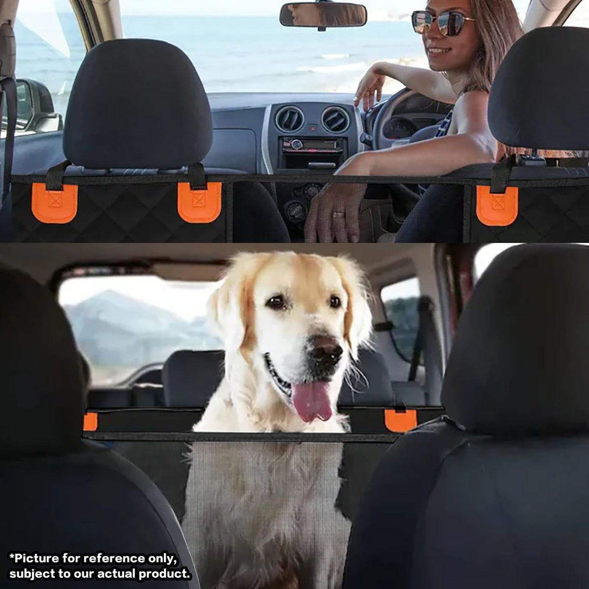 Black PawfectFriend Hard Bottom Car Back Seat Extender & Hammock for Dogs - 63x132cm Waterproof, Heavy-Duty V571-PF-CAR-HMCK-BLK
