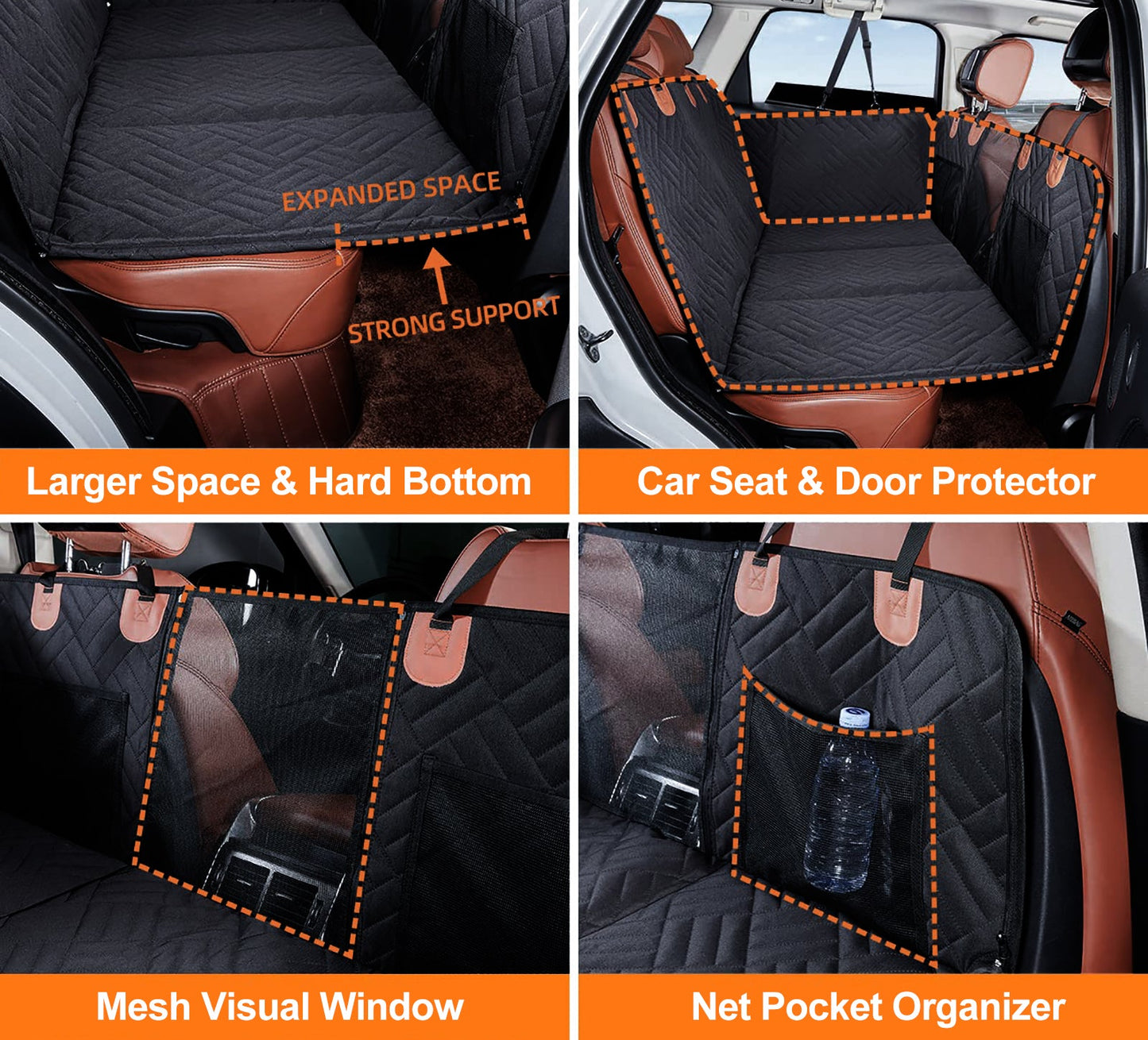 Black PawfectFriend Hard Bottom Car Back Seat Extender & Hammock for Dogs - 63x132cm Waterproof, Heavy-Duty V571-PF-CAR-HMCK-BLK