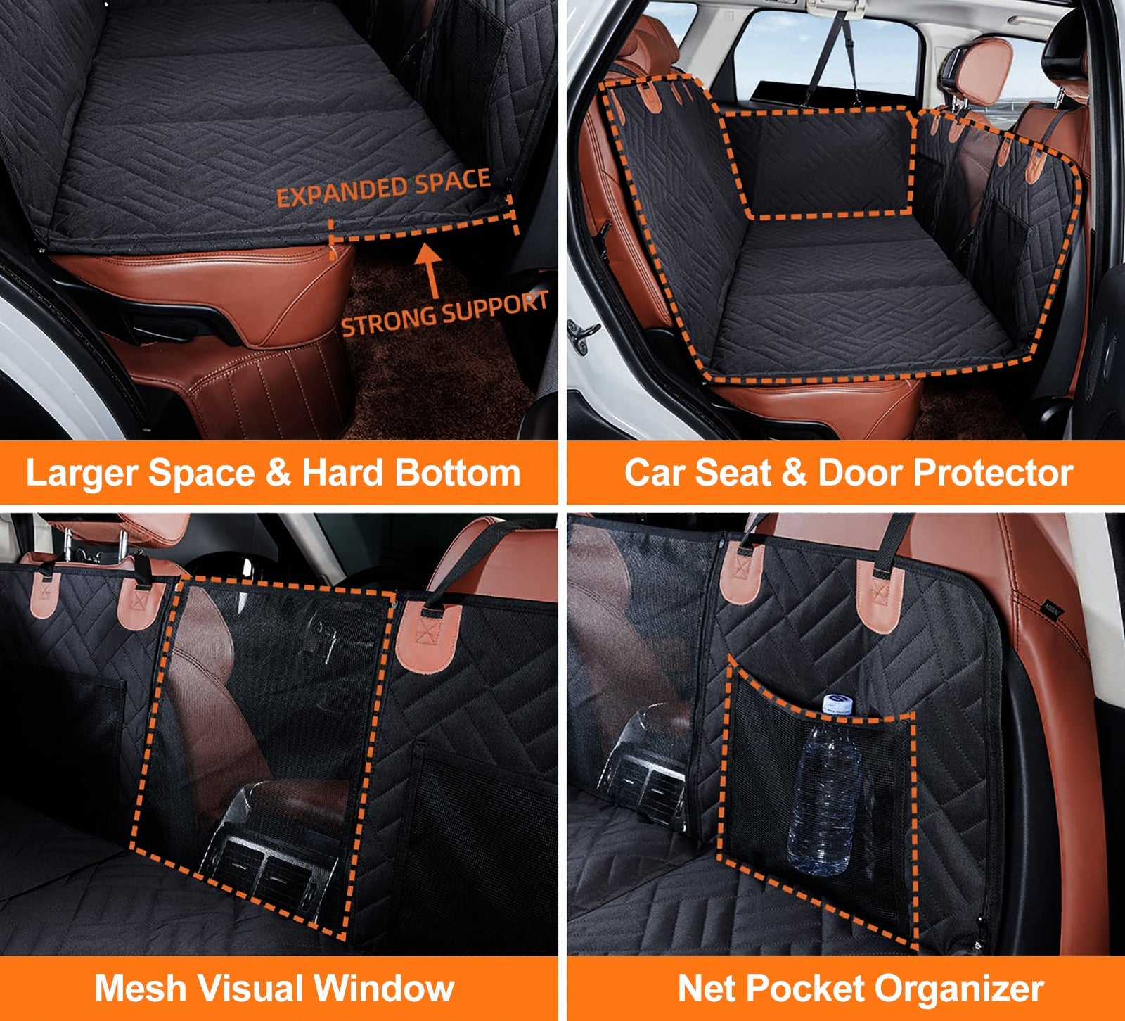 Black PawfectFriend Hard Bottom Car Back Seat Extender & Hammock for Dogs - 63x132cm Waterproof, Heavy-Duty V571-PF-CAR-HMCK-BLK