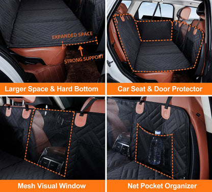 Black PawfectFriend Hard Bottom Car Back Seat Extender & Hammock for Dogs - 63x132cm Waterproof, Heavy-Duty V571-PF-CAR-HMCK-BLK