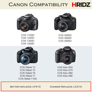 Hridz LP-E10 Battery for Canon EOS 3000D 1500D 1300D 1200D 1100D E10 LC-E10 V571-TFDCB2B1C1BLPE10-B