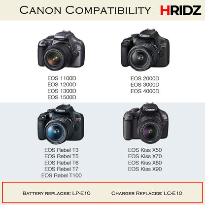 Hridz LP-E10 Battery for Canon EOS 3000D 1500D 1300D 1200D 1100D E10 LC-E10 V571-TFDCB2B1C1BLPE10-B