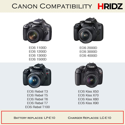 Hridz LP-E10 Battery for Canon EOS 3000D 1500D 1300D 1200D 1100D E10 LC-E10 V571-TFDCB2B1C1BLPE10-B