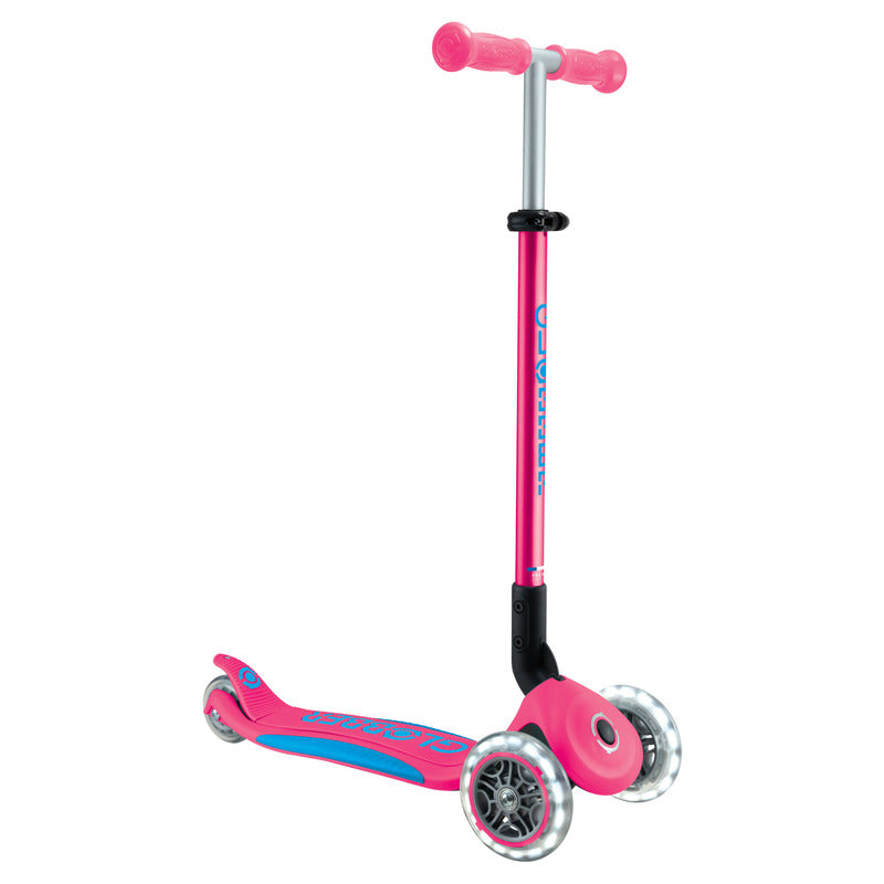 Globber PRIMO FOLD PLUS LIGHTS Scooter V2 - Fuchsia Pink / Sky Blue V572-439-610-2