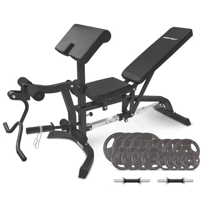 CORTEX BN-11 Exercise FID Bench + 79kg Standard Tri-Grip Weight Plate and Dumbbell Package V572-CSBN-BN11-A