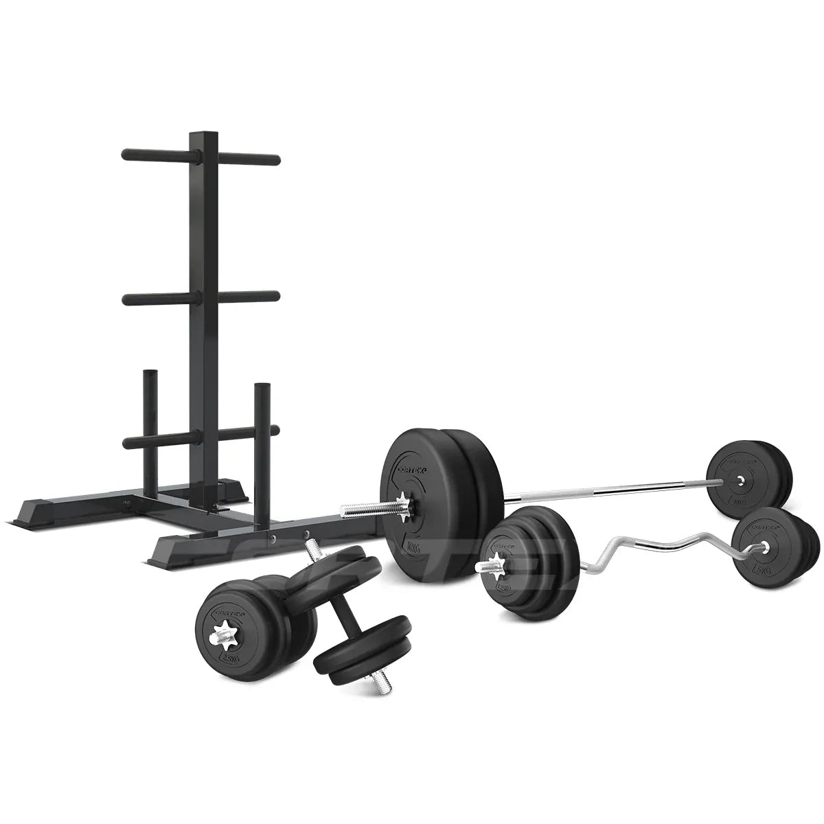 CORTEX 90kg EnduraCast Barbell Weight Set with Weight Tree V572-CSST-WPSECSET-B