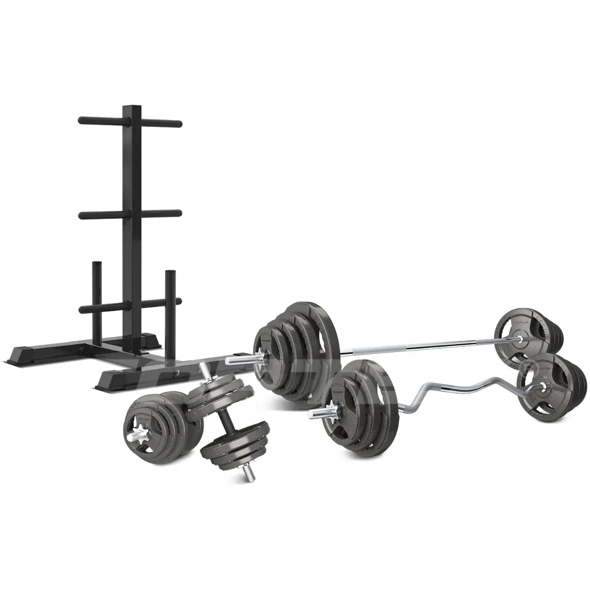 CORTEX 90kg Tri-Grip Standard Barbell Weight Set with Weight Tree 25mm V572-CSST-WPSTGSET-B