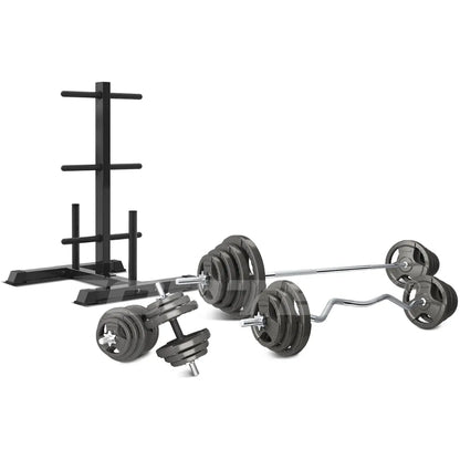 CORTEX 90kg Tri-Grip Standard Barbell Weight Set with Weight Tree 25mm V572-CSST-WPSTGSET-B