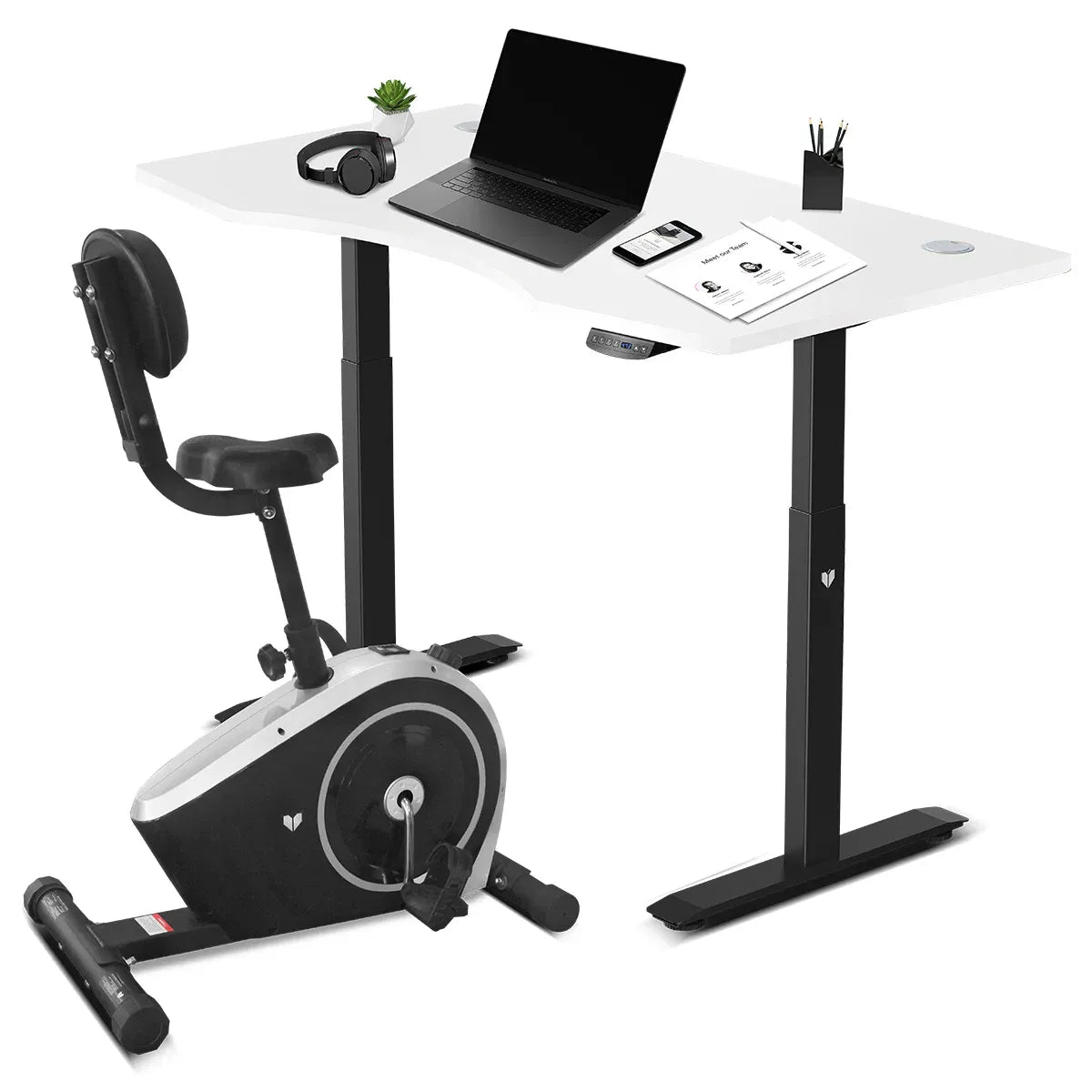 Lifespan Fitness Cyclestation 3 Exercise Bike with ErgoDesk Automatic Standing Desk 150cm in White/Black V572-LFEX-CLSTN3-A