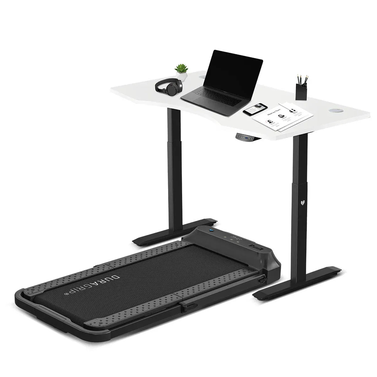 Lifespan Fitness V-FOLD Treadmill with ErgoDesk Automatic Standing Desk 1500mm in White/Black V572-LFTM-VFOLD-A