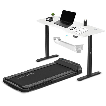 Lifespan Fitness V-FOLD Treadmill with ErgoDesk Automatic Standing Desk 1500mm in White/Black with Cable V572-LFTM-VFOLD-E