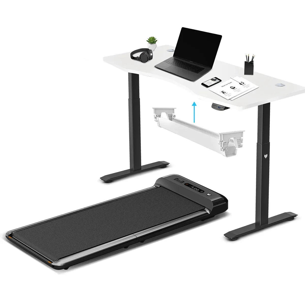Lifespan Fitness WalkingPad M2 Treadmill with ErgoDesk Automatic White Standing Desk 1500mm + Cable V572-LFTM-WPADM2-E