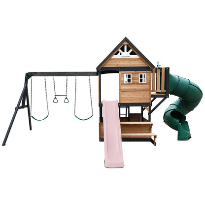 Lifespan Kids Claremont Swing Set & Play Centre with 2.2m Slide (Pastel Pink) V572-LKPC-CLARE-PP