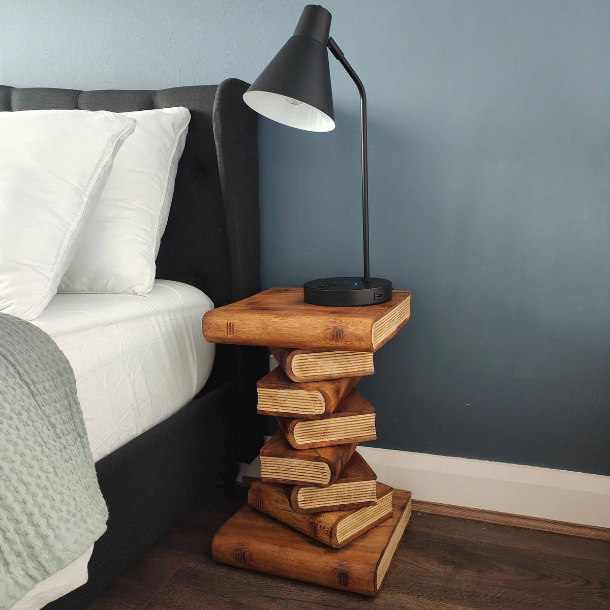 Book Stack Bedside Table/Corner Table/Plant Stand Raintree Wood Natural Finish V574-RTF-B51-BURN