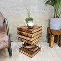 Side Table Book Stack Design w Storage Compartment Natural Burned V574-RTF-B51-STORAGE-NB