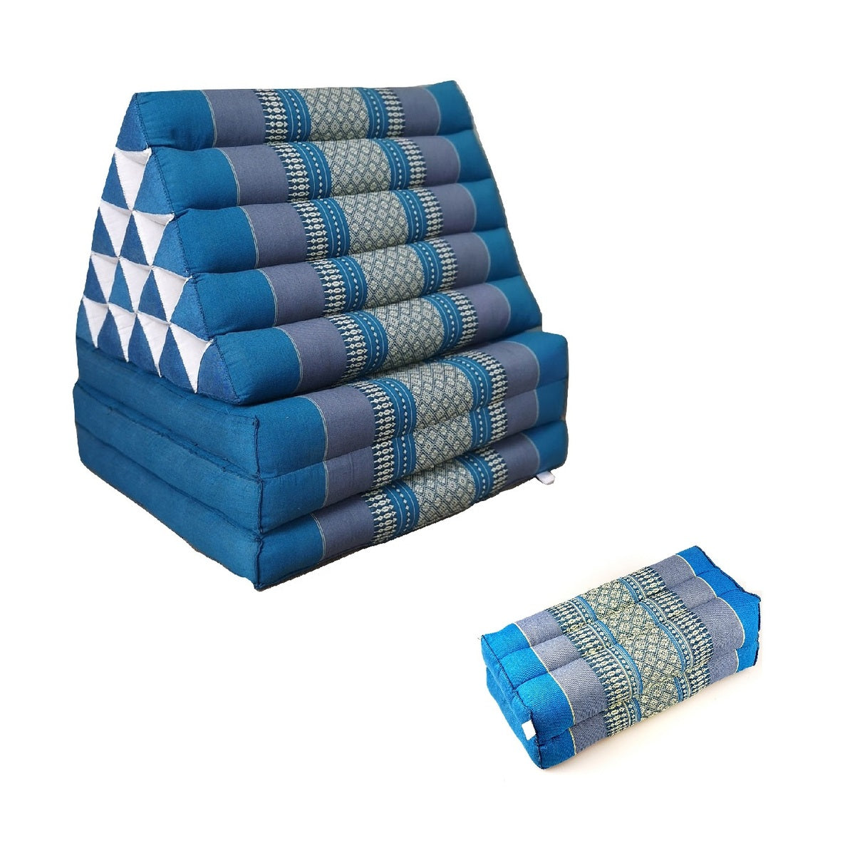 Jumbo Thai Triangle Pillow THREE FOLDS Blue + Arm/Leg Rest Block V574-TTP-15-YB-BLUE