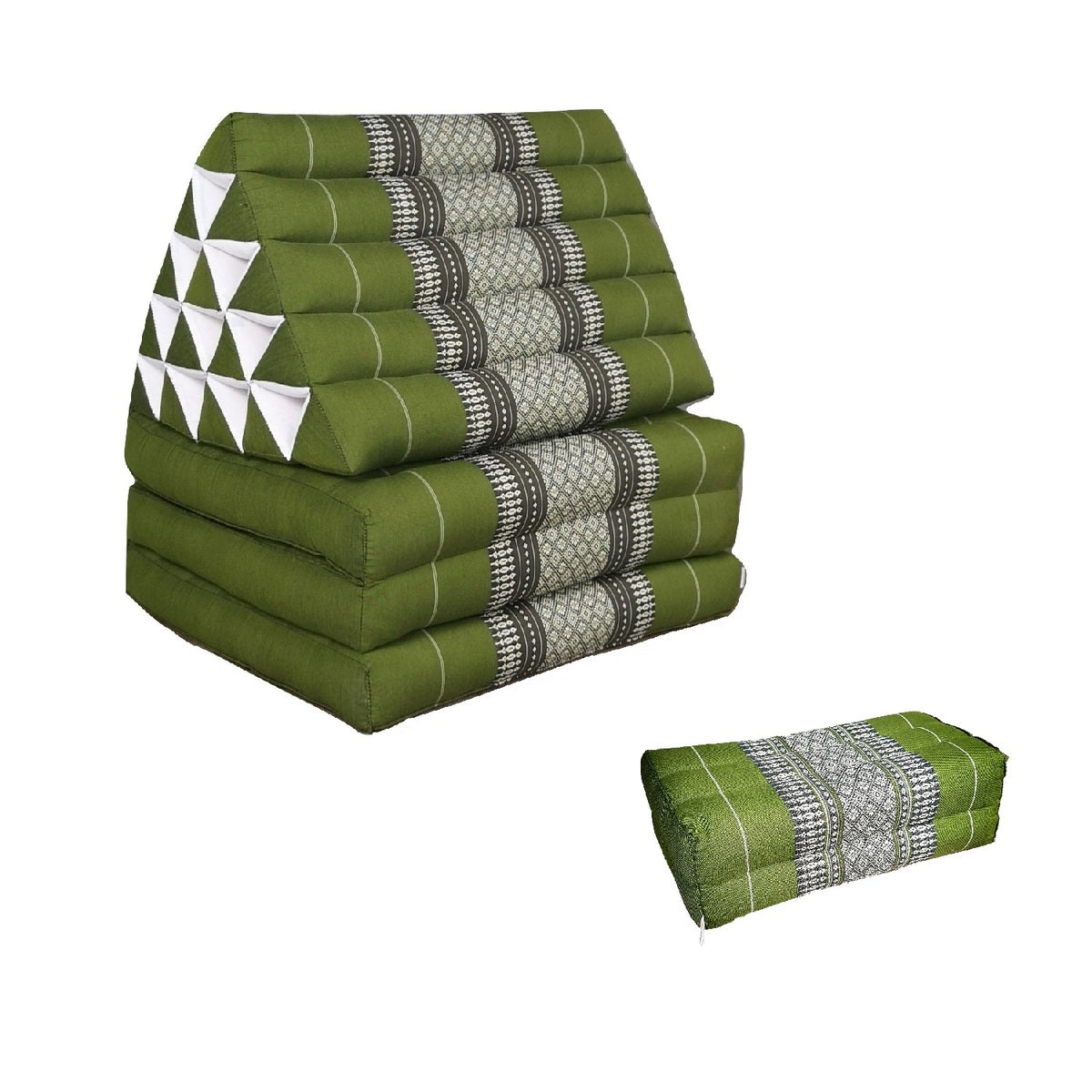 Jumbo Thai Triangle Pillow THREE FOLDS Green + Arm/Leg Rest Block V574-TTP-15-YB-GREEN