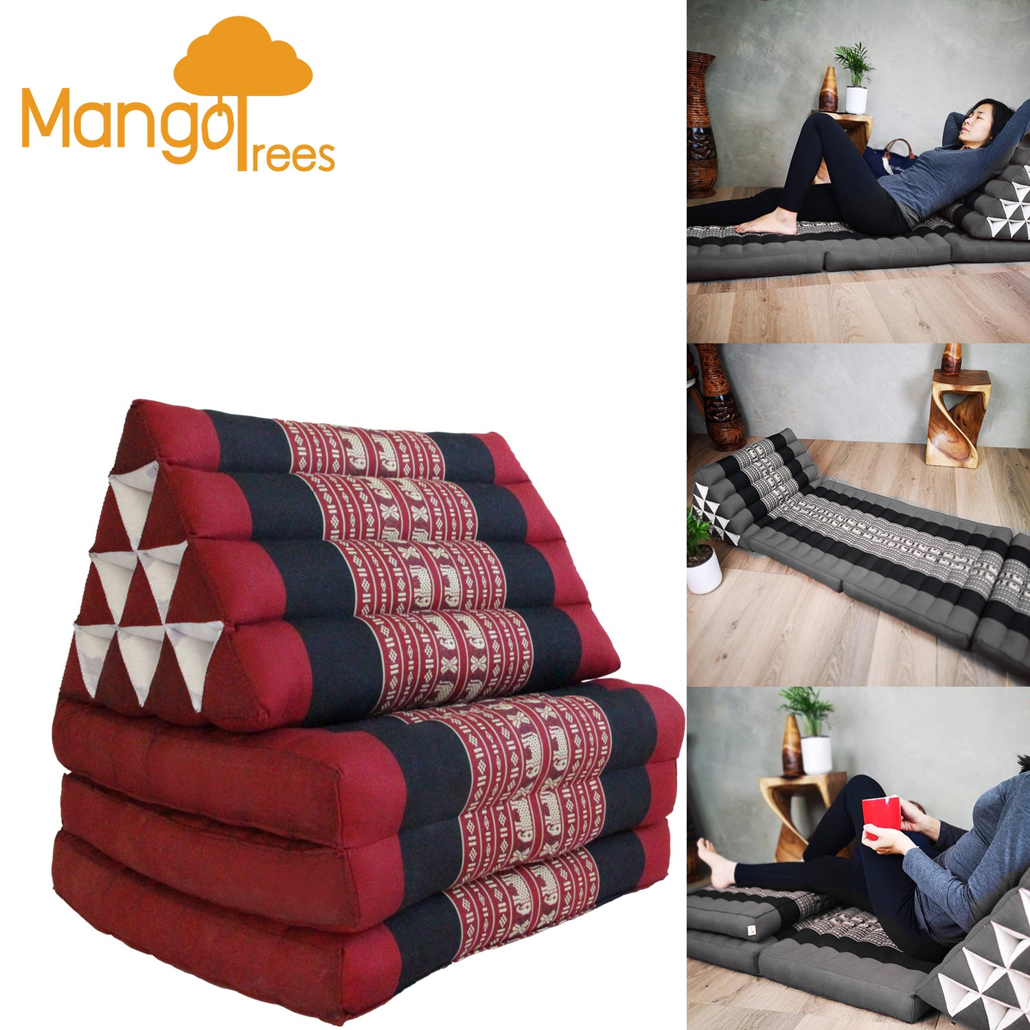 Large Thai Triangle Pillow THREE FOLDS R-Ele V574-TTP10REDELE