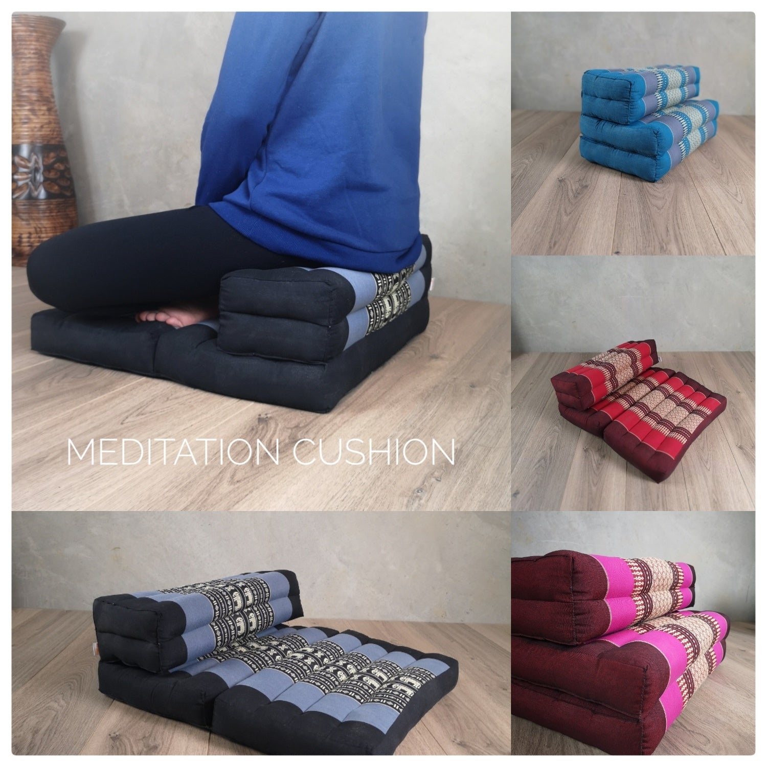 3-Fold Zafu Meditation Cushion Set Thai Kapok Filled Floor Mat V574-TTP3SEAT